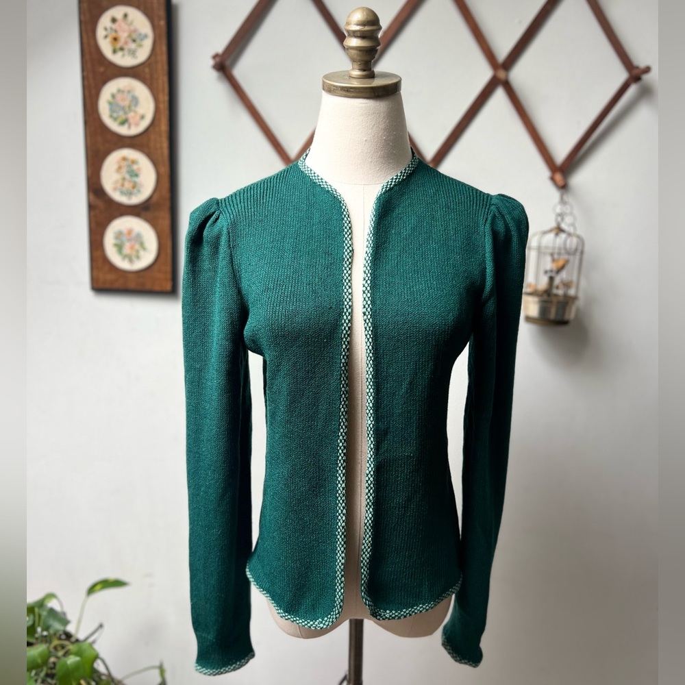 ST JOHN Marie Gray Green Santana Knit Open Cardigan - Picture 1 of 7